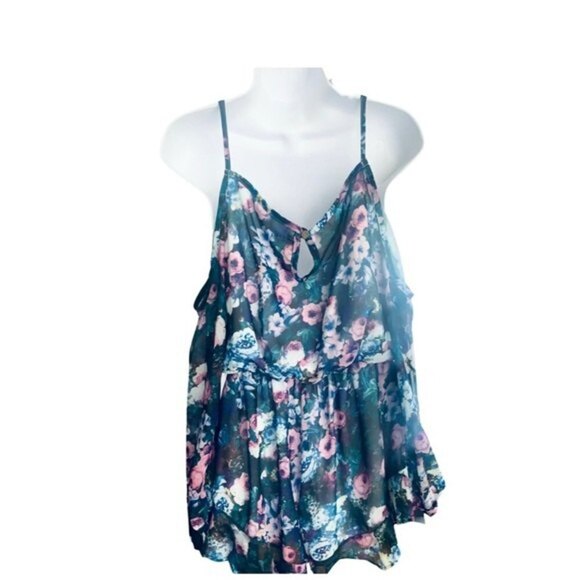 Nordstrom Let Them Eat Cake Open‎ Cold Shoulder Floral Pattern Flowy Romper SZ M - Picture 4 of 16